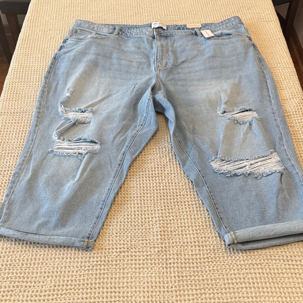 Lane Bryant Light Blue Ripped Denim Capris with Rolled Cuffs